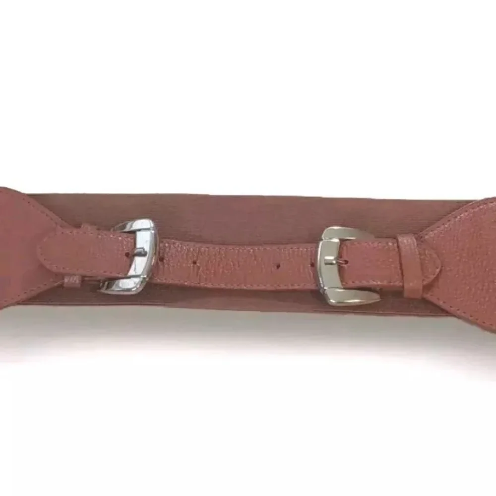 Cognac Stretch Waist Belt Sz Med Lg Double Gold Buckle Southwestern Boho Fairy